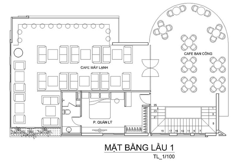 Bản vẽ quán cafe hiện đại