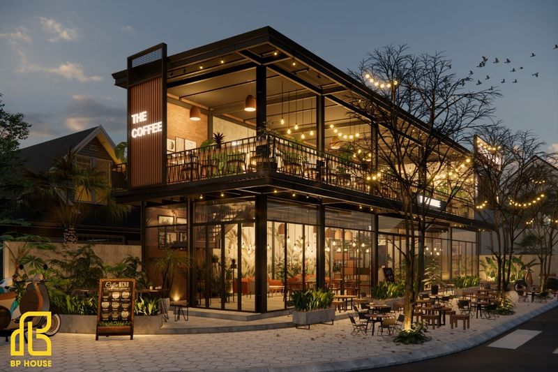 Quán cafe khung thép 2 tầng