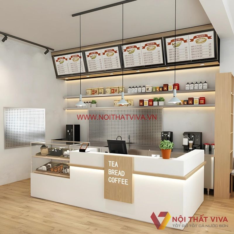 Quầy quán cafe gỗ công nghiệp thiết kế tiện lợi cho cửa hàng