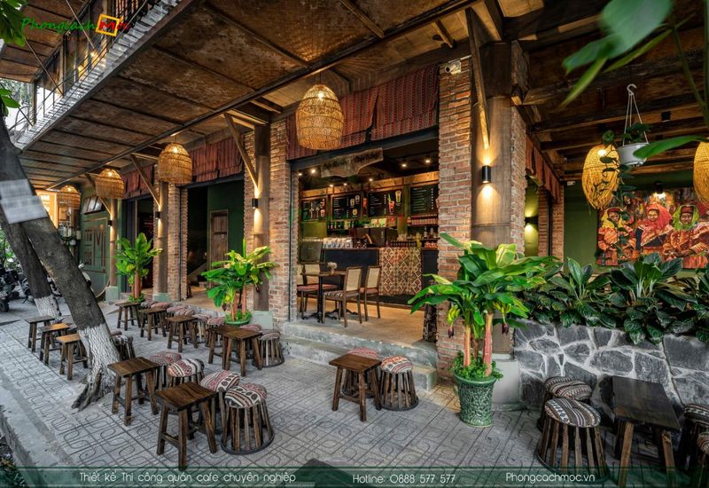 Thiết kế thi công quán cafe nhà cổ mái hình hoàn thiện